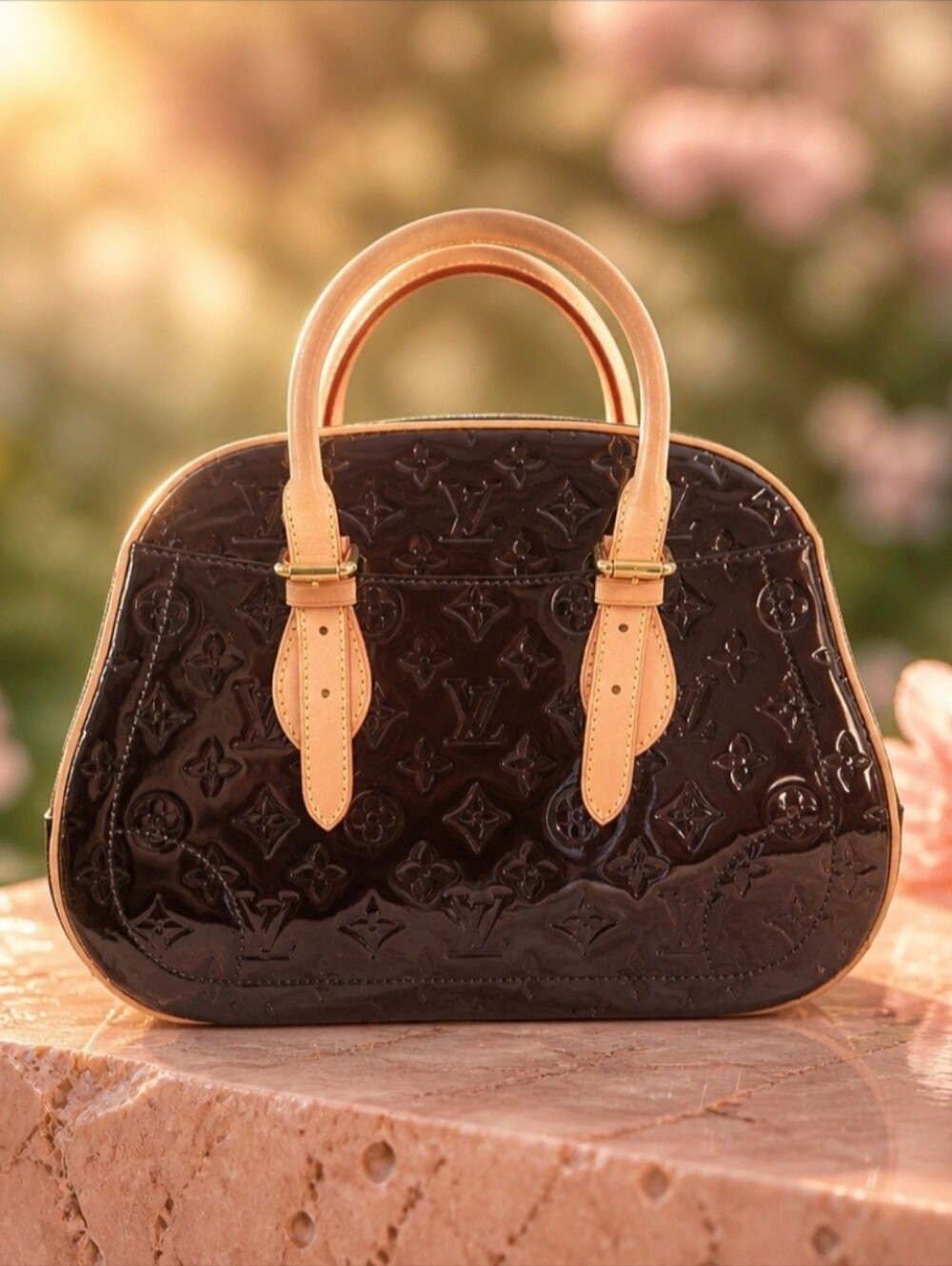 Louis Vuitton Vernis Top-Handle Satchel in Deep Bordeaux and Natural Vachetta